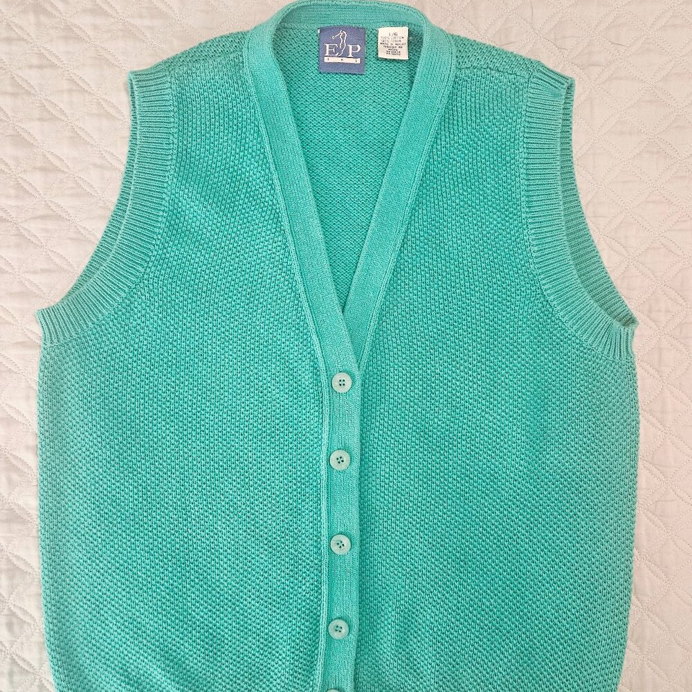 EP Pro Women's Vintage 80s 90s Knitted Vest Golf Tennis Turquoise Size L